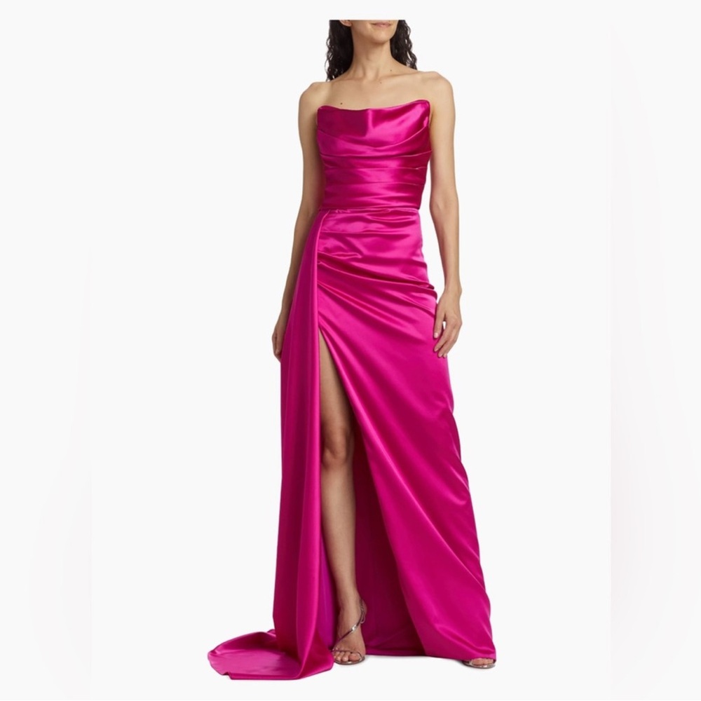 Michael Costello Strapless Satin Slit Gown | Size 8 | Berry Pink | NWT